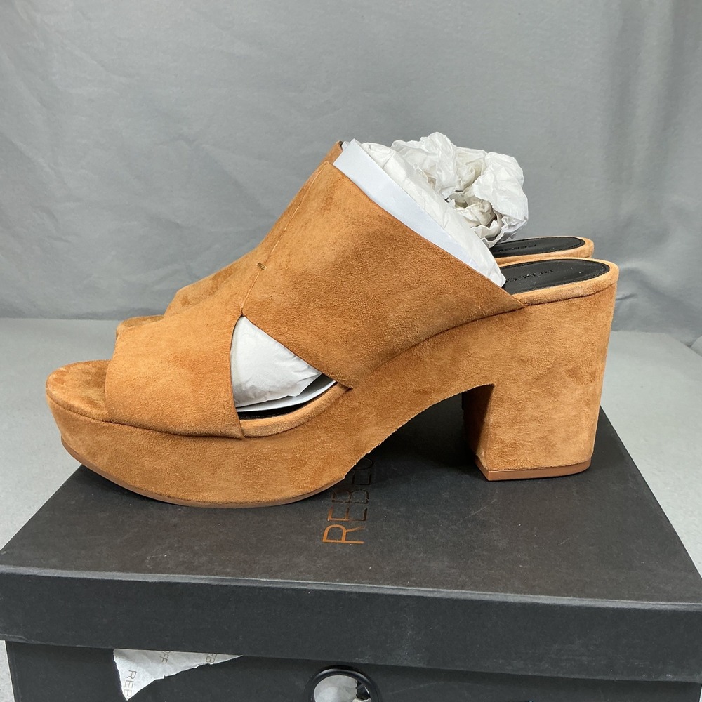 Rebecca Minkoff Jordan Suede Platform Mules Heels Butterscotch Size 12M NIB
